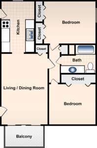 2 Bed / 1 Bath / 865 sq ft