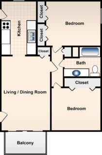 2 Bed / 1 Bath / 865 sq ft